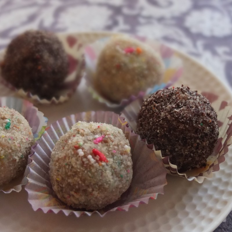 Chocolate chip and passion fruit cake truffles or birthday cake truffles?