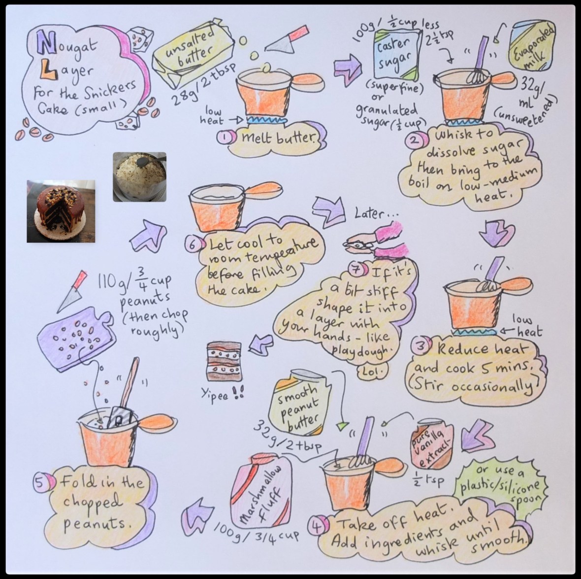 Nougat layer for Snickers Cake illustrated recipe