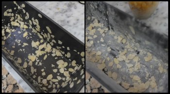 Preparing the mould for the sourdough orange and lemon cake