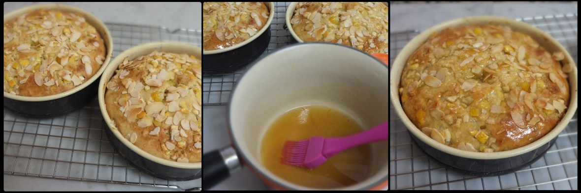 Brushing the sourdough orange cake with syrup