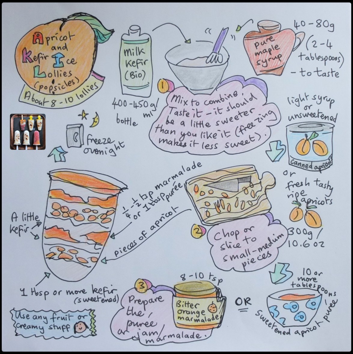Apricot kefir ice lollies illustrated recipe