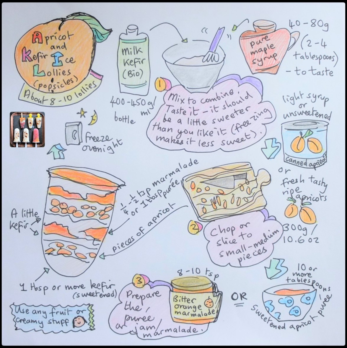 Apricot kefir ice lollies illustrated recipe