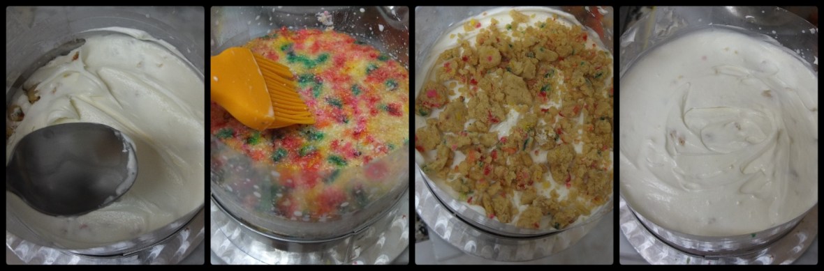 Assembling the birthday layer cake 3