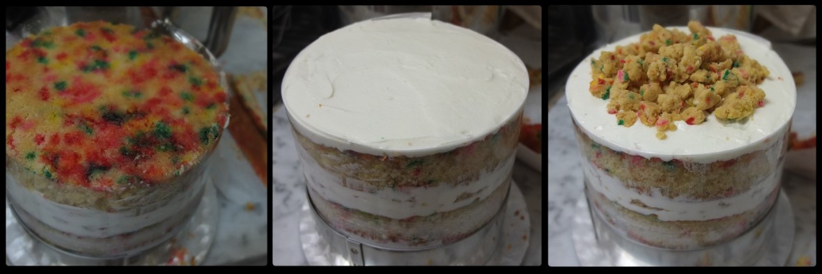 Assembling the birthday layer cake 4