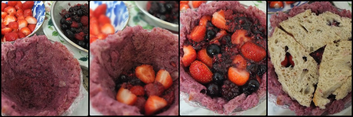 Assembling the sourdough summer pudding 3