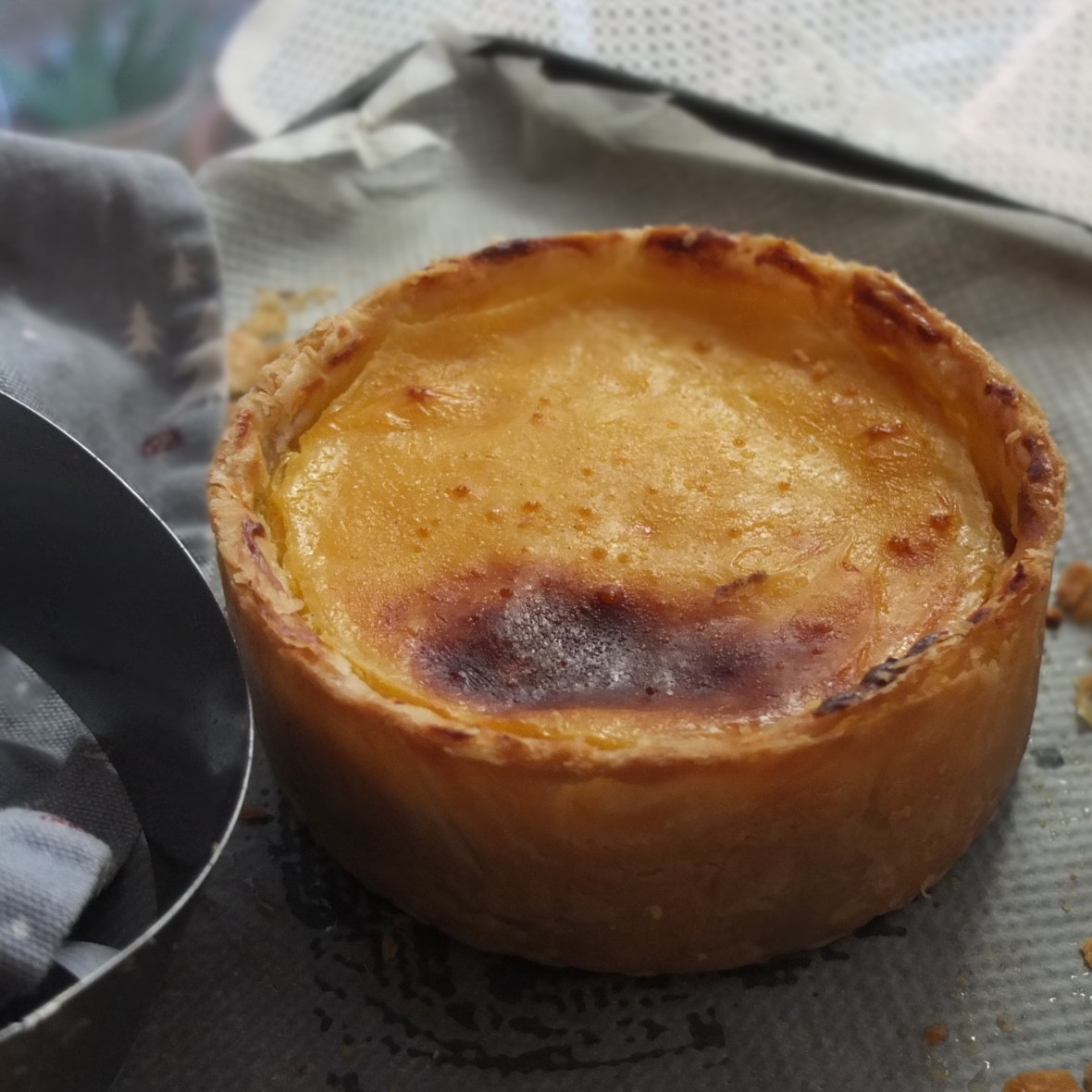 Blackcurrant custard tart - flan cassis