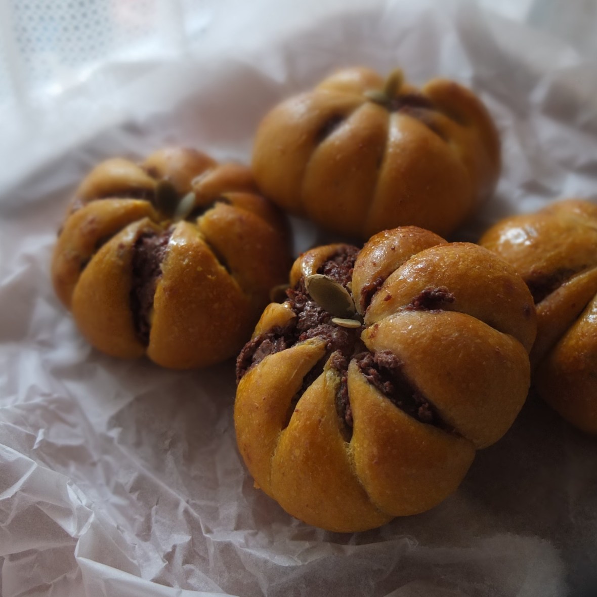 Pumpkin and chocolate sourdough buns