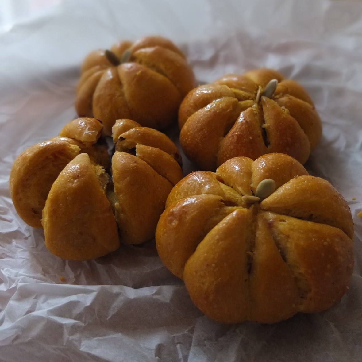Pumpkin and chocolate sourdough buns