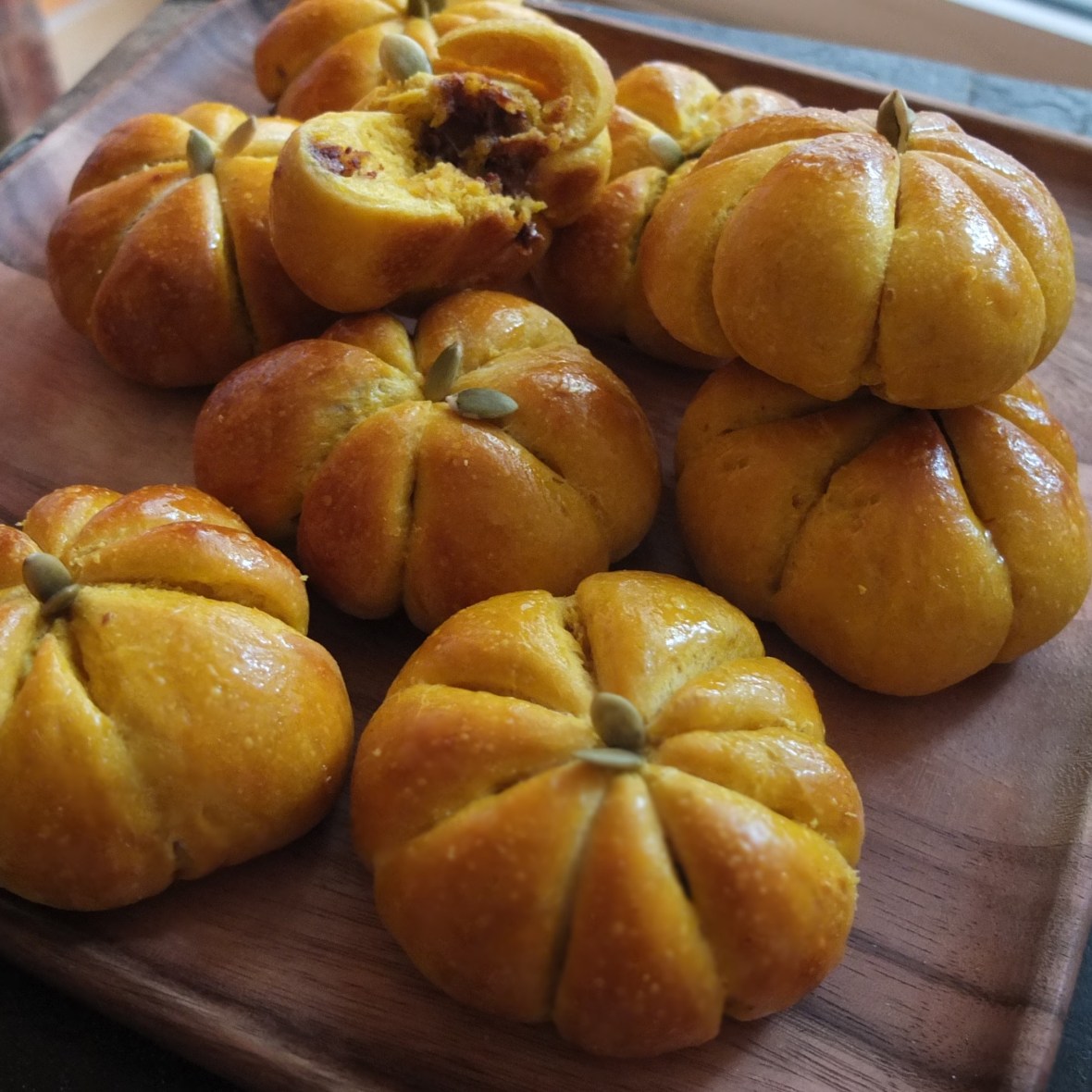 Pumpkin and chocolate sourdough buns
