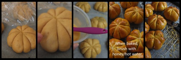 Pumpkin and chocolate buns, baking