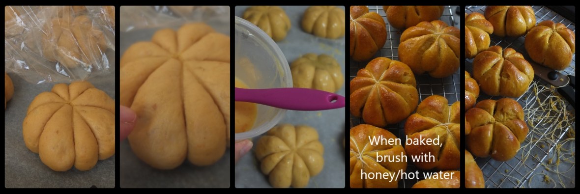 Pumpkin and chocolate buns, baking
