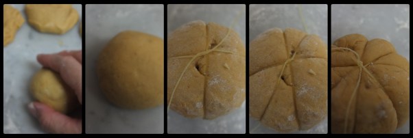 Pumpkin and chocolate buns, shaping