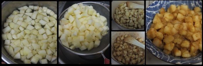 Cooking apples for the apple pie layer cake