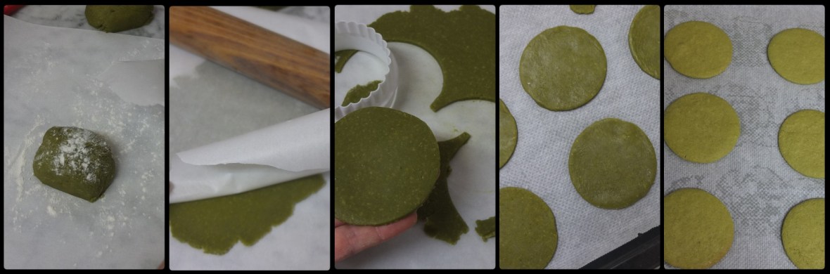 Baking matcha biscuit bases