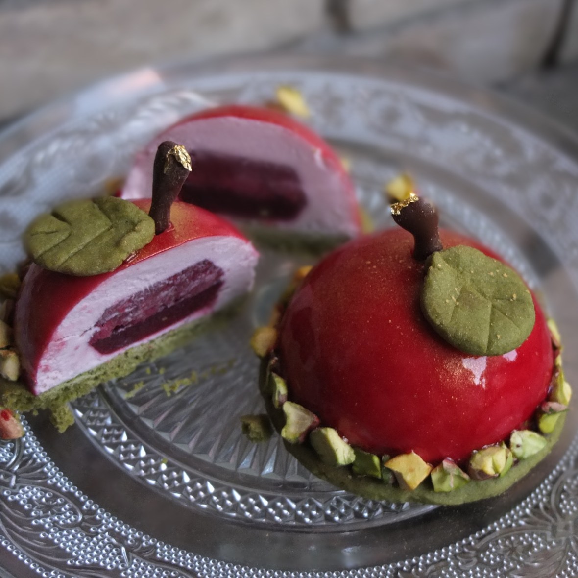Cherry and matcha dome cakes