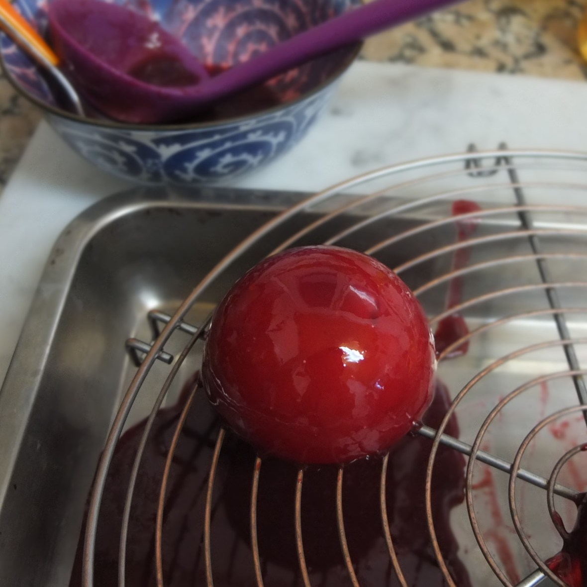 Cherry dome cakes (santa hats) - cherry glaze