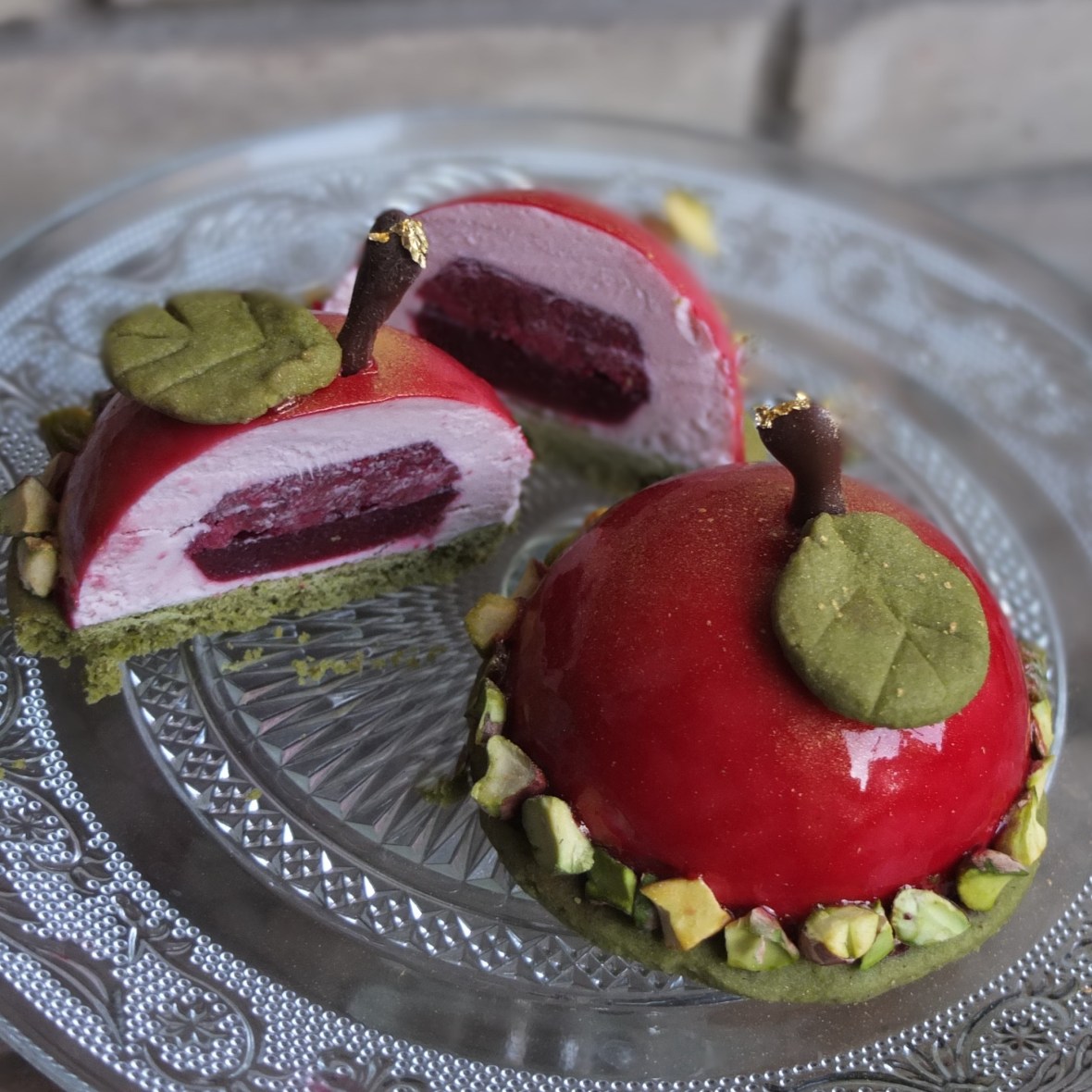 Cherry matcha dome cakes