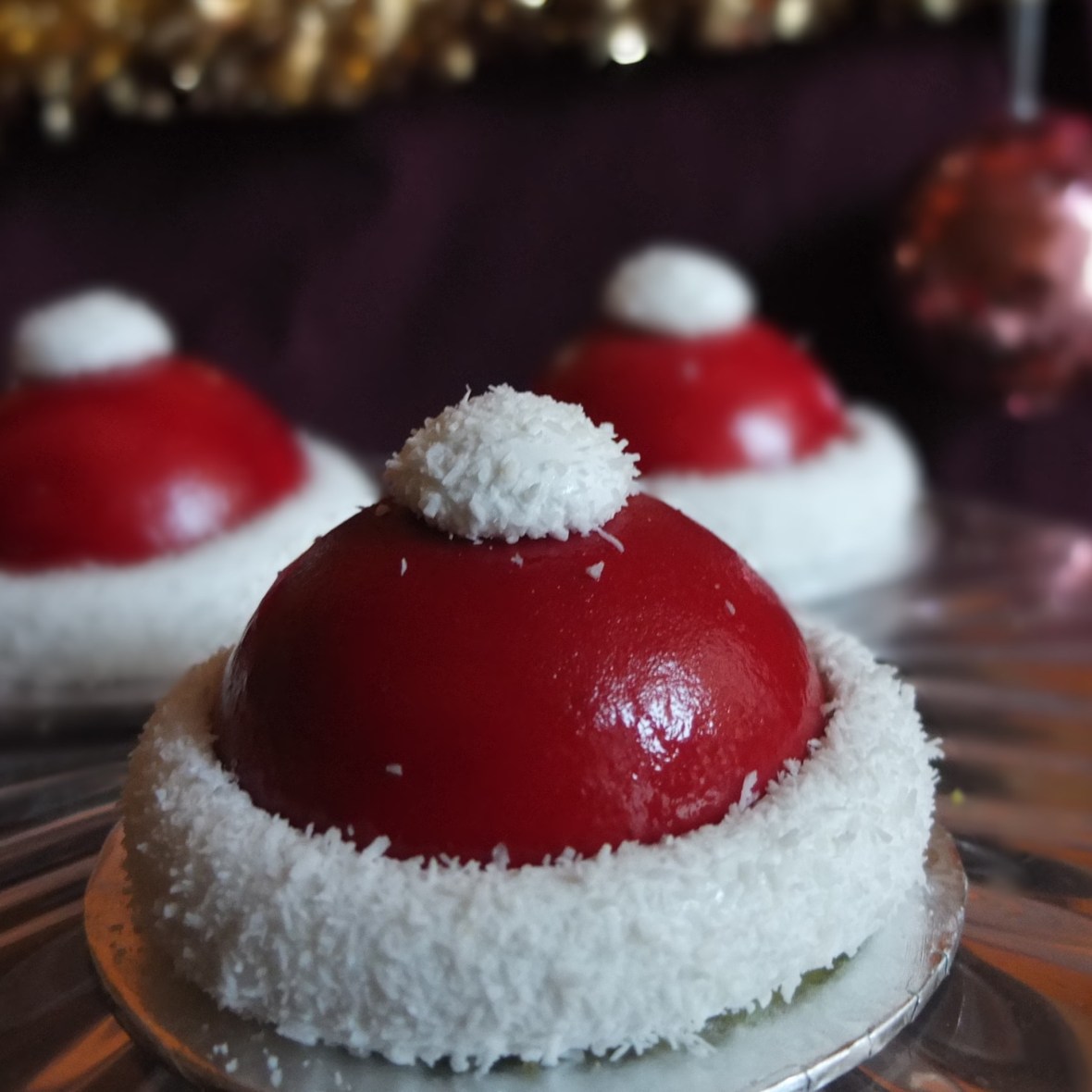 Santa hat cherry matcha dome cakes