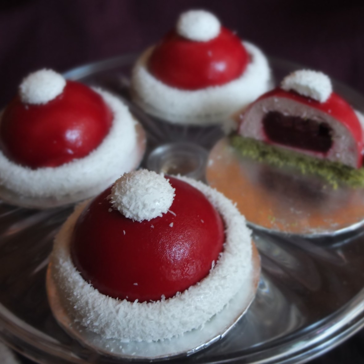 Santa hat cherry matcha dome cakes