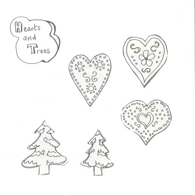 Gingerbread hearts and trees template