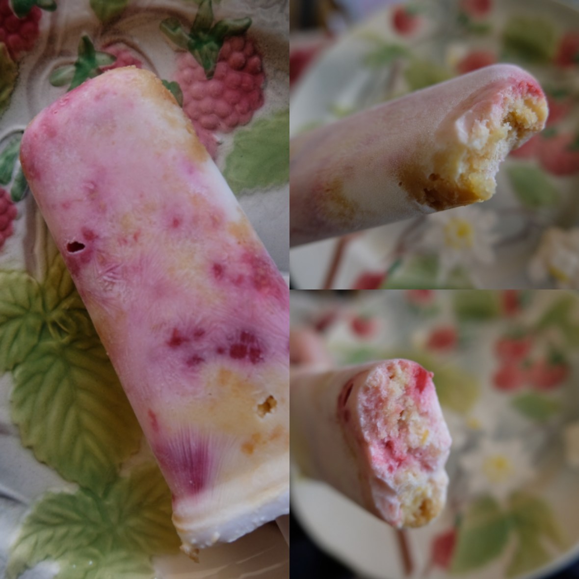 Lemon square and raspberry lollies
