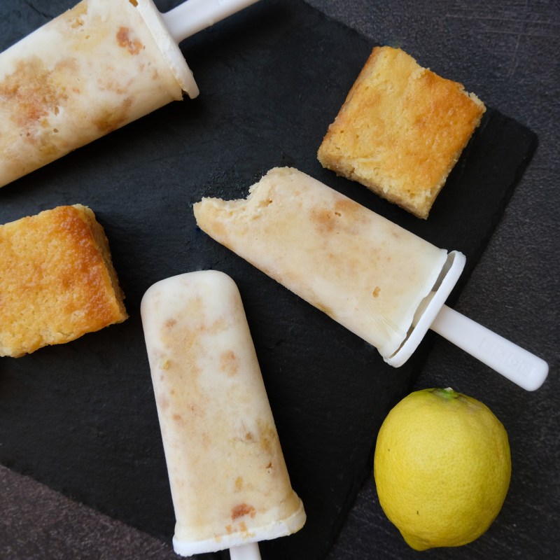 creamy lemon squares in half-healthy lime yoghurt and skyr ice lollies (popsicles)