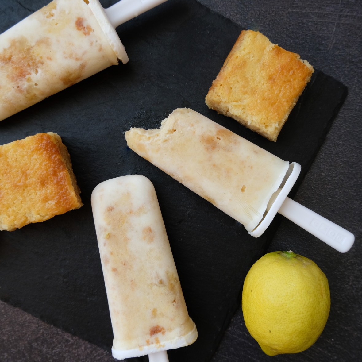 creamy lemon squares in half-healthy lime yoghurt and skyr ice lollies (popsicles)