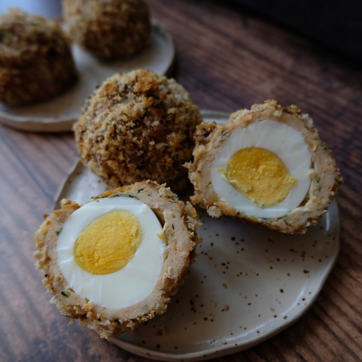 Togarashi and coriander minced chicken scotch eggs