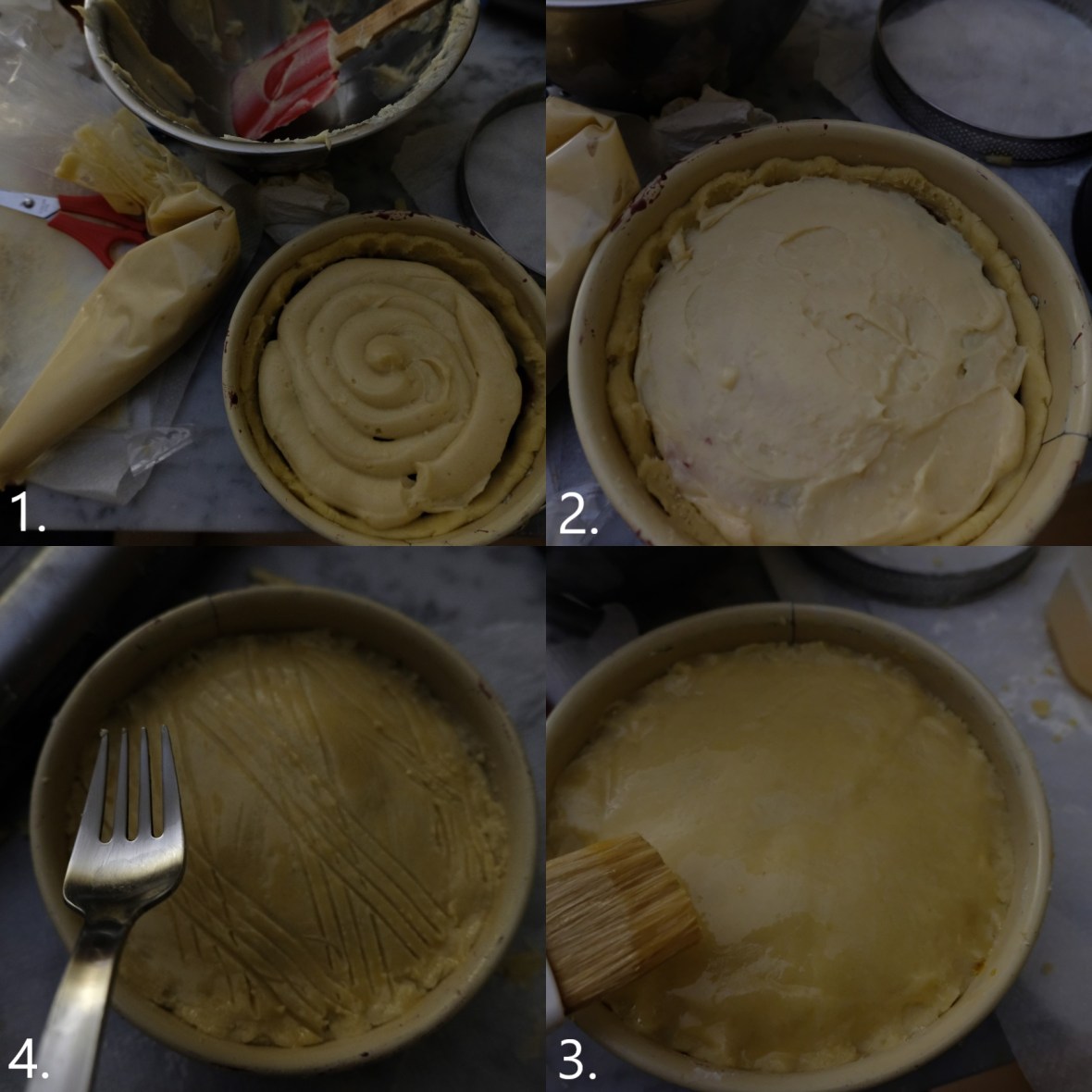 Assembling Gateaux Basques 2 - jam or compote layer