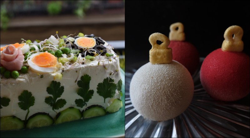 Swedish sandwich cake and Xmas mousse cake baubles