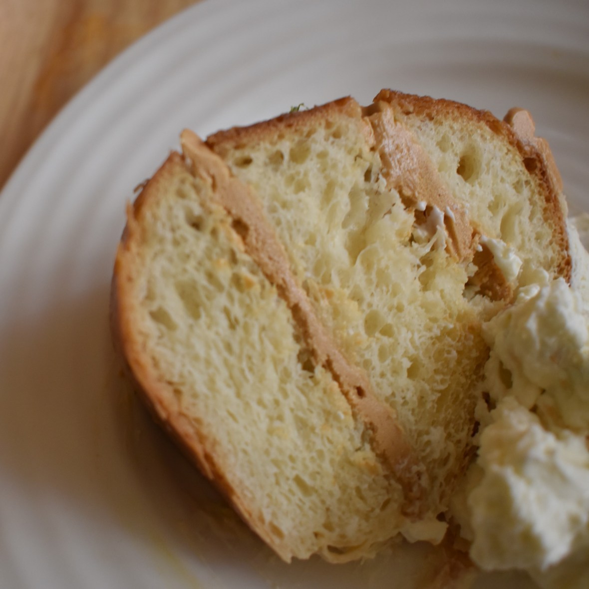 A slice of moijto dulce de leche brioche layer cake