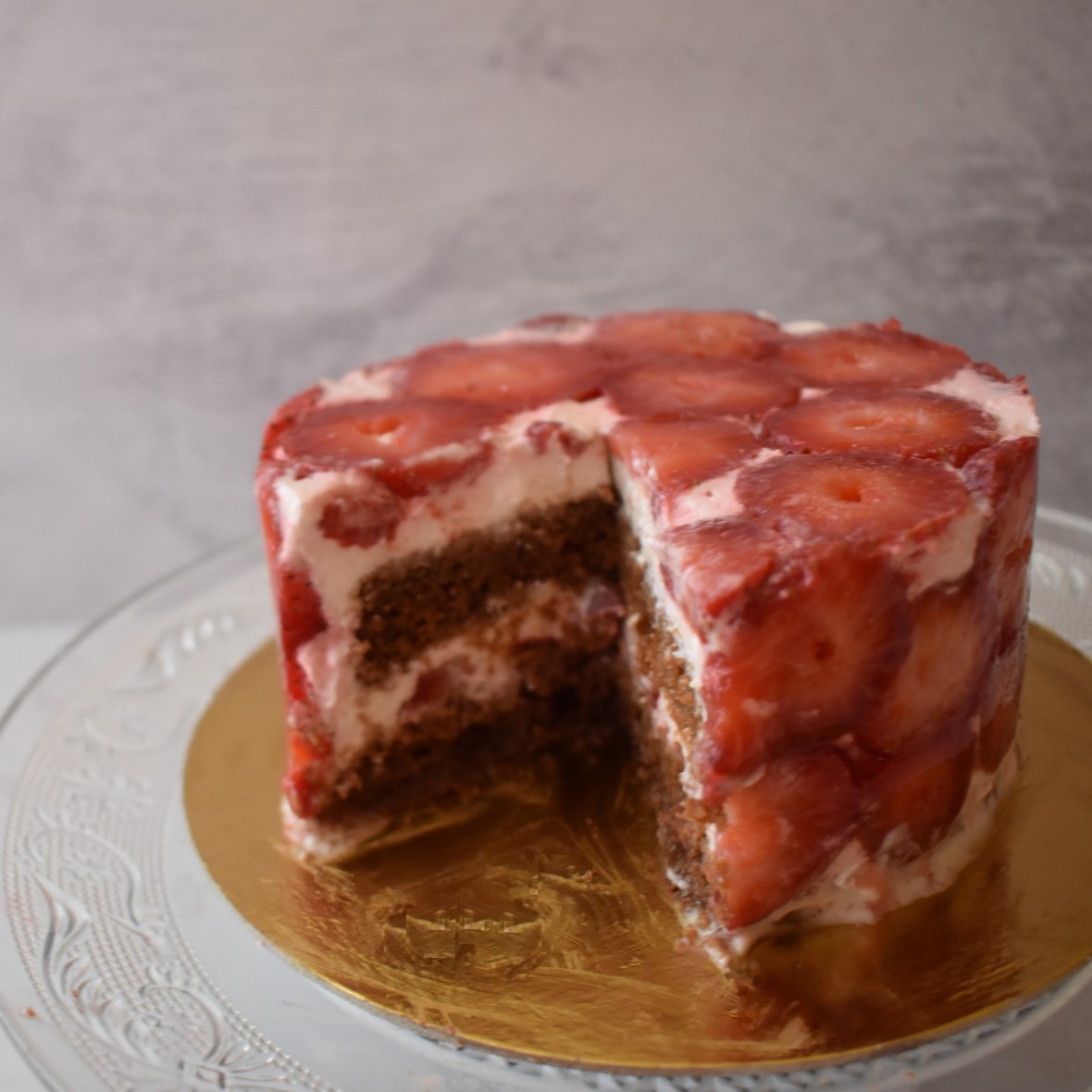 Modernist strawberry chocolate cake