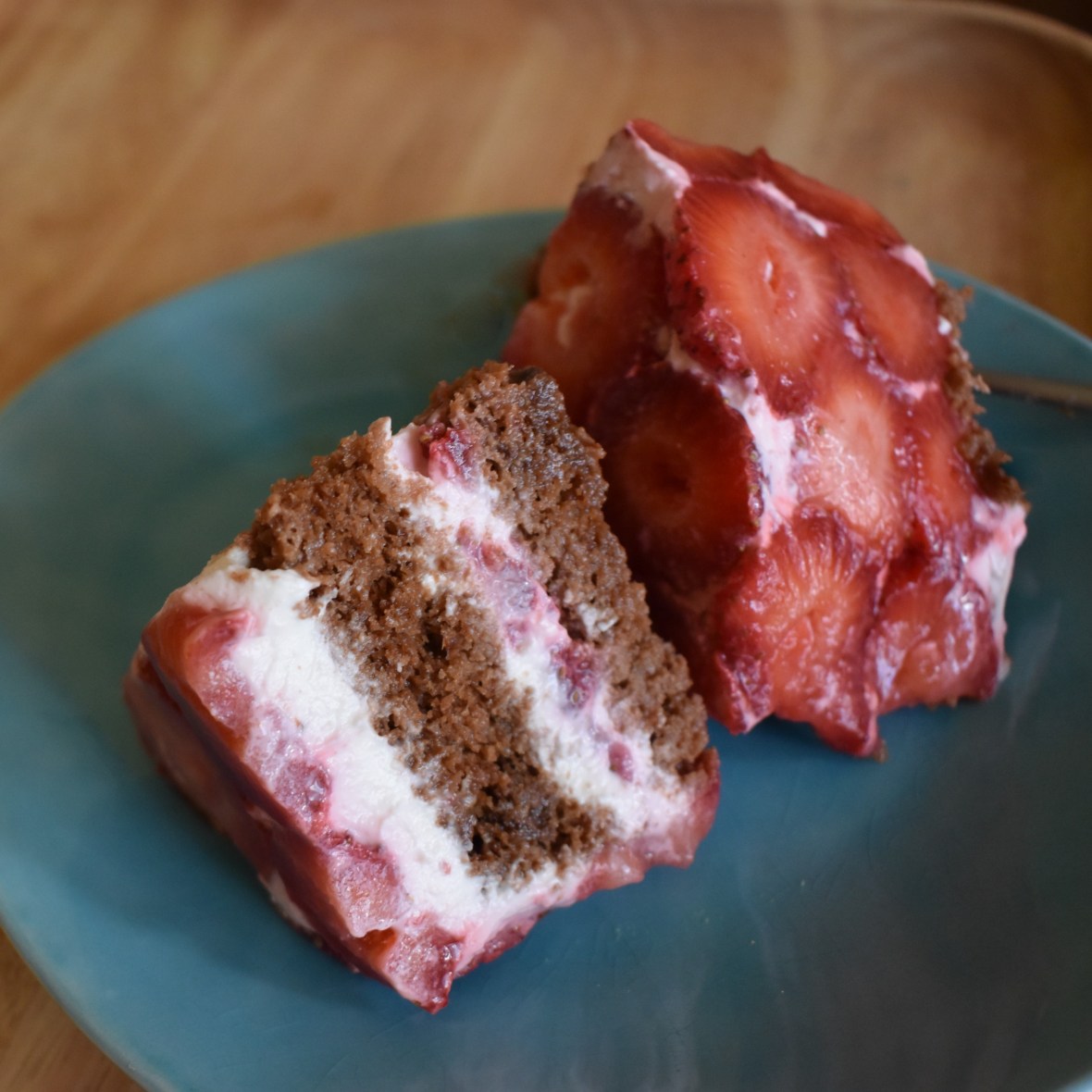 Modernist strawberry chocolate cake