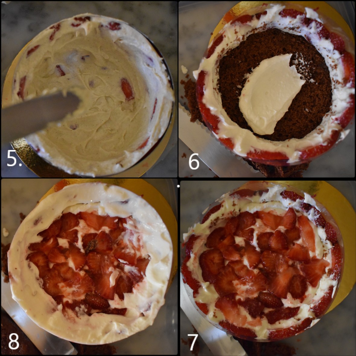 Modernist strawberry chocolate cake - fraisier - assembling 2