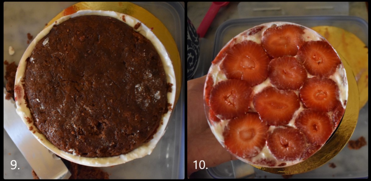 Modernist strawberry chocolate cake - fraisier - assembling 3