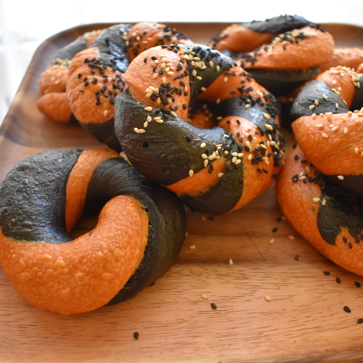 Second batch of bagels - the two-tone ones that took longer to shape and proof