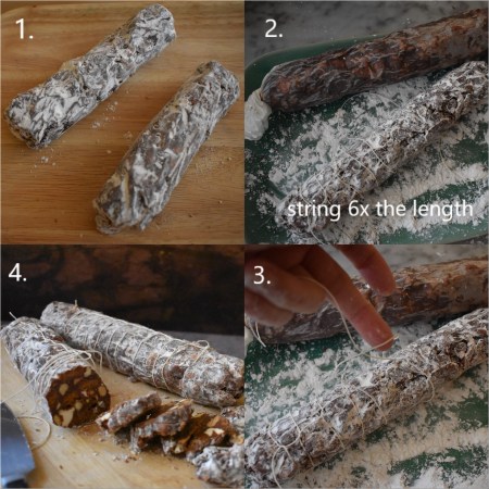 Chocolate salami - stringing