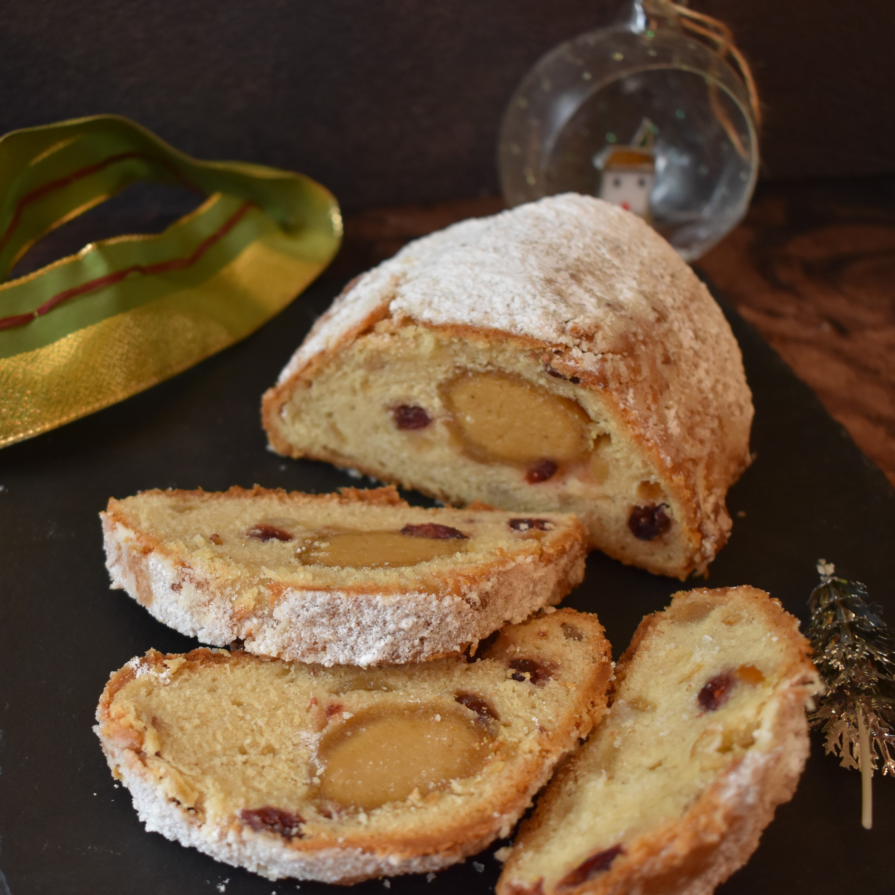 Cranberry, citrus and ginger sourdough stollen