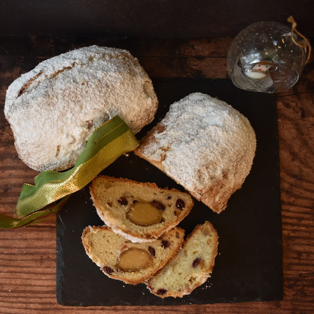 Cranberry, citrus and ginger sourdough stollen