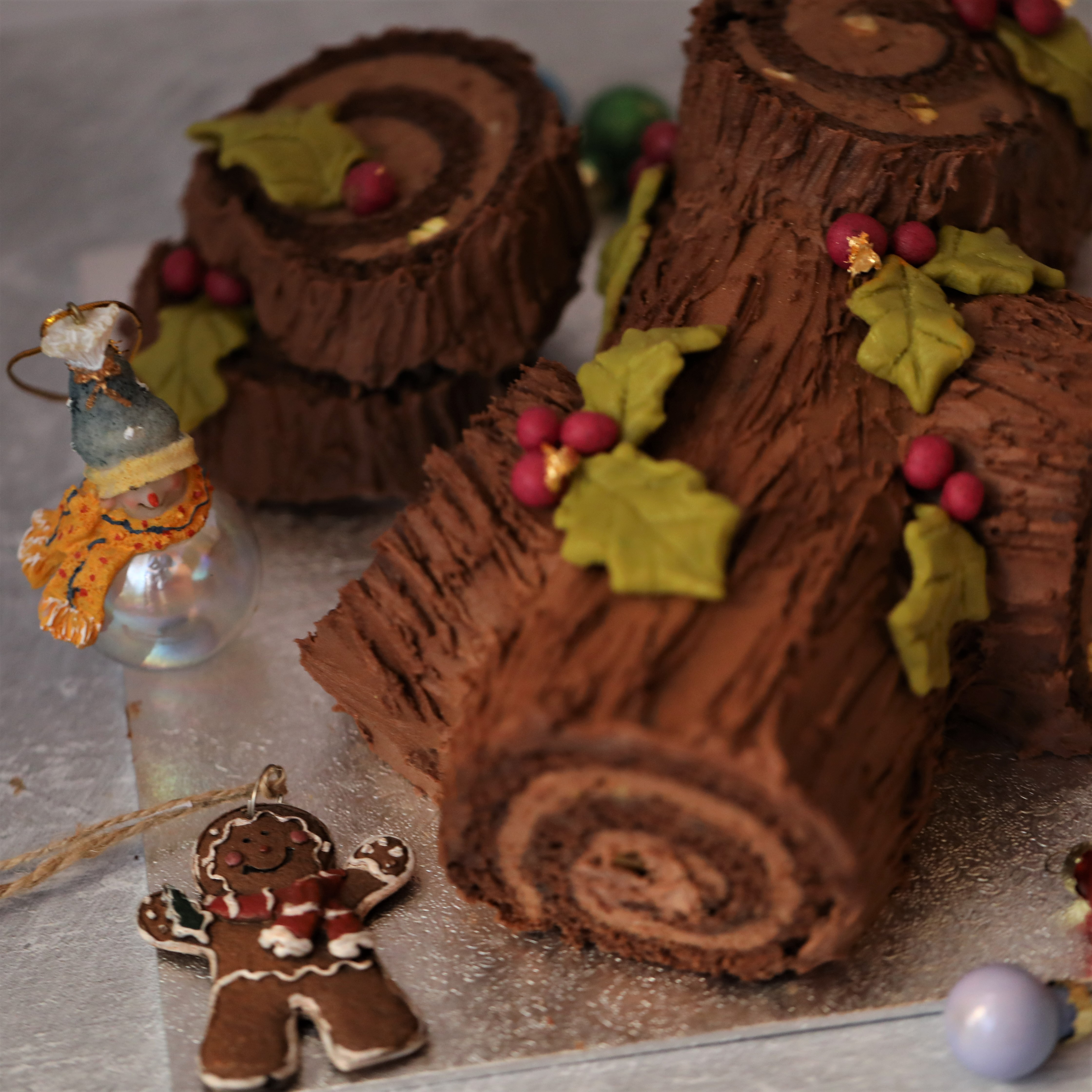 Christmas chocolate yule log cake