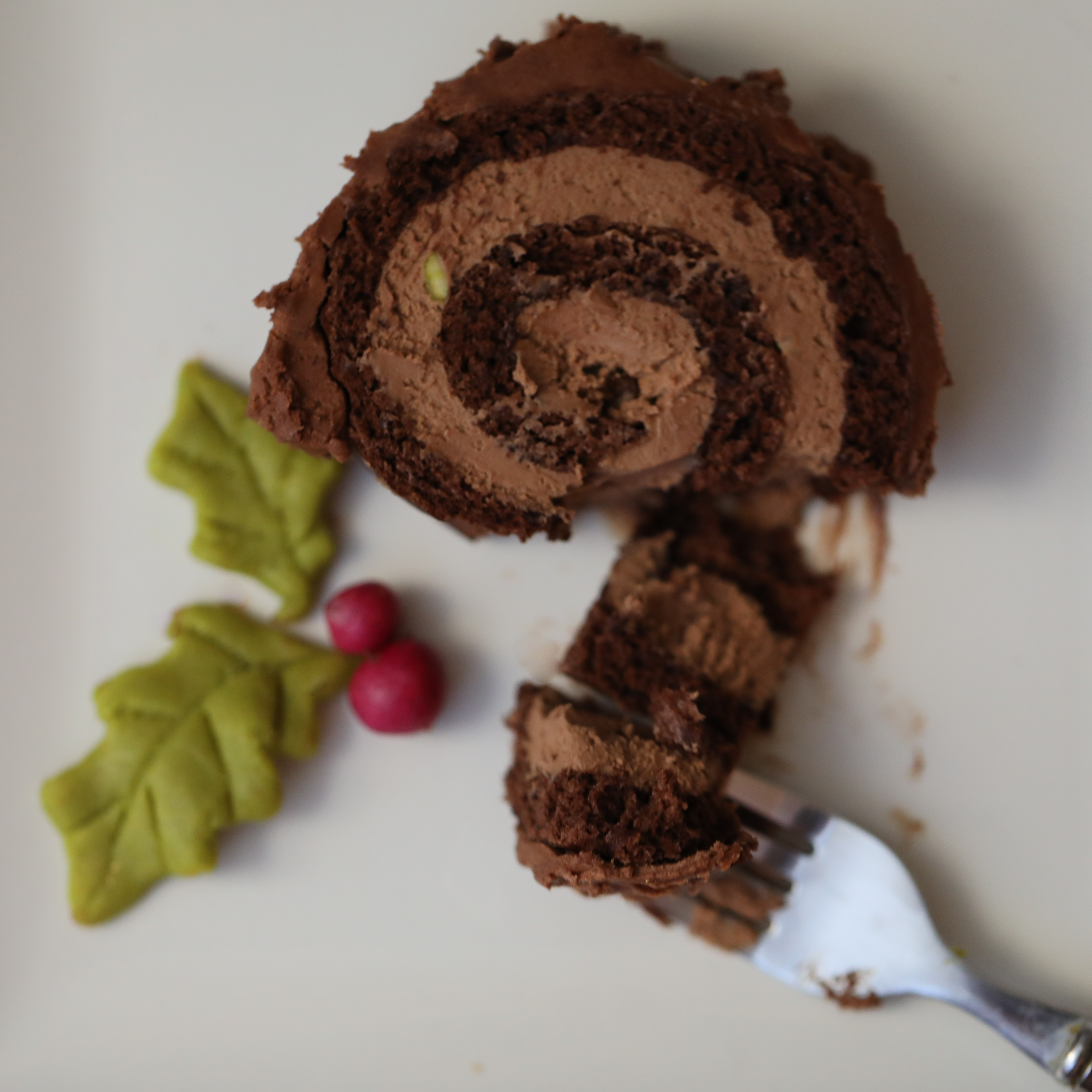 Old school Christmas chocolate yule log cake